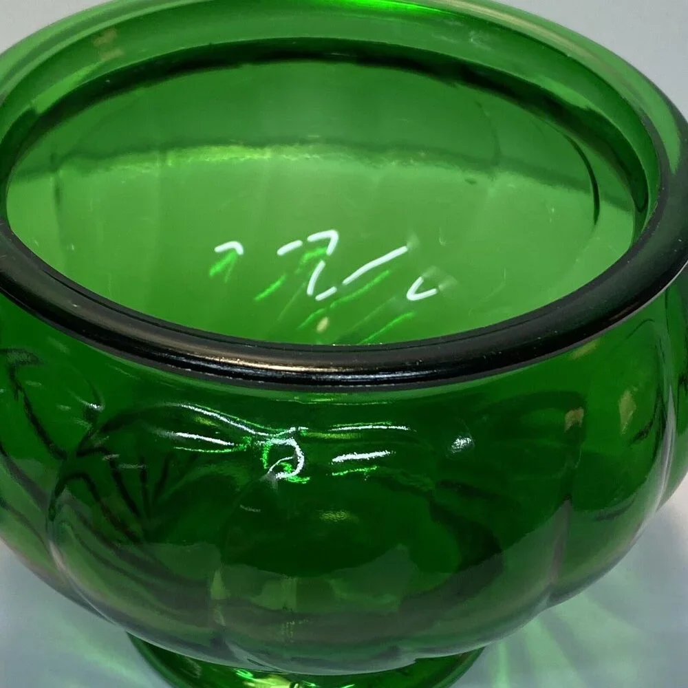 Vintage Green Glass Napco 1191 Cache Pot Planter Vase w/ Swirl Pattern Set Of 2 - Picture 9 of 12